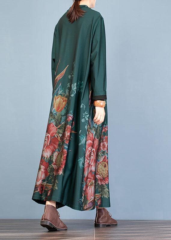 vintage green prints Coat Women oversize long coat fall trench coats o neck TCT190910