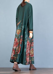 vintage green prints Coat Women oversize long coat fall trench coats o neck TCT190910