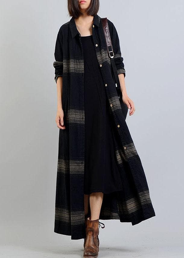 vintage plus size clothing trench coat fall black plaid lapel Button coats TCT190910