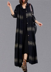 vintage plus size clothing trench coat fall black plaid lapel Button coats TCT190910