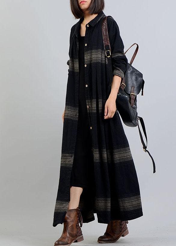 vintage plus size clothing trench coat fall black plaid lapel Button coats TCT190910