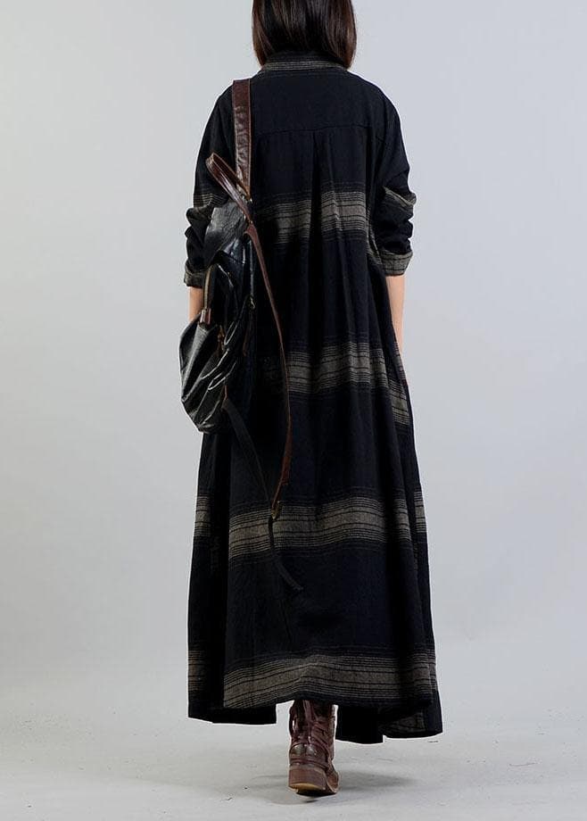 vintage plus size clothing trench coat fall black plaid lapel Button coats TCT190910