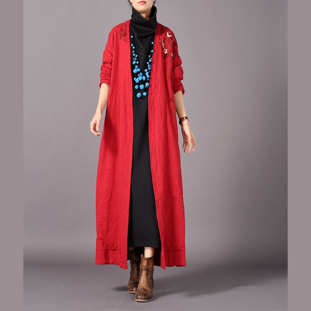 vintage red coats plus size embroidery baggy trench coat vintage side open coats TCT180925