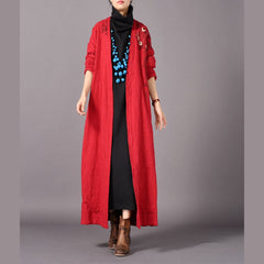 vintage red coats plus size embroidery baggy trench coat vintage side open coats TCT180925