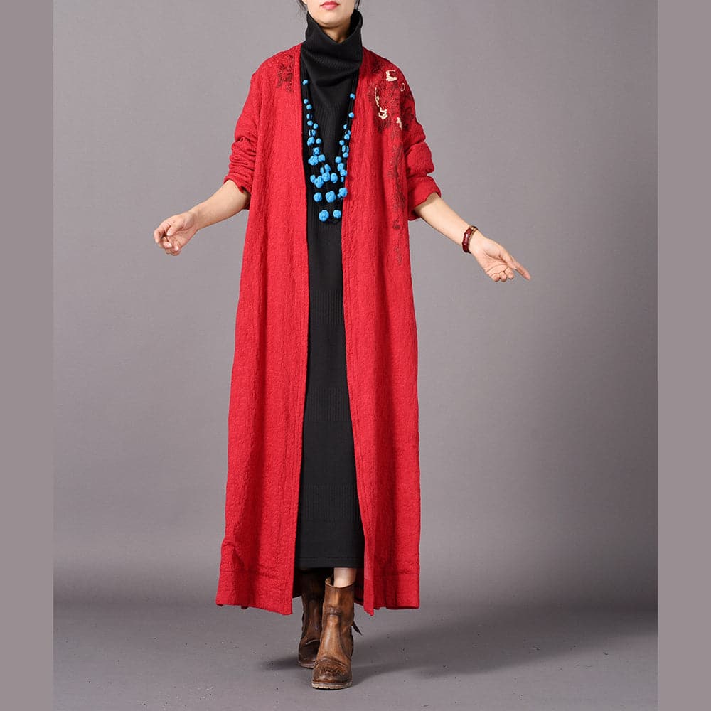 vintage red coats plus size embroidery baggy trench coat vintage side open coats TCT180925