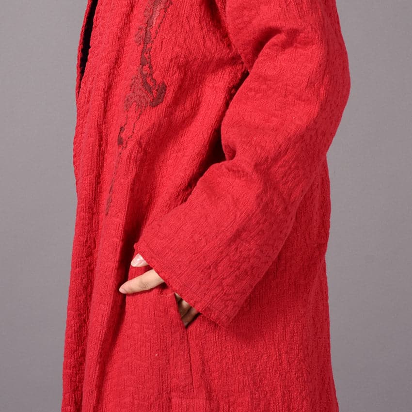 vintage red coats plus size embroidery baggy trench coat vintage side open coats TCT180925