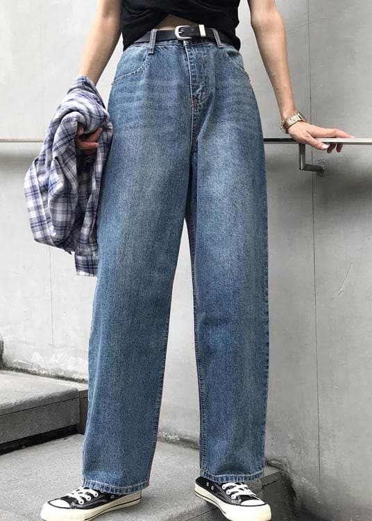 winter vintage denim blue pants high waist wide leg trousers LPTS191106