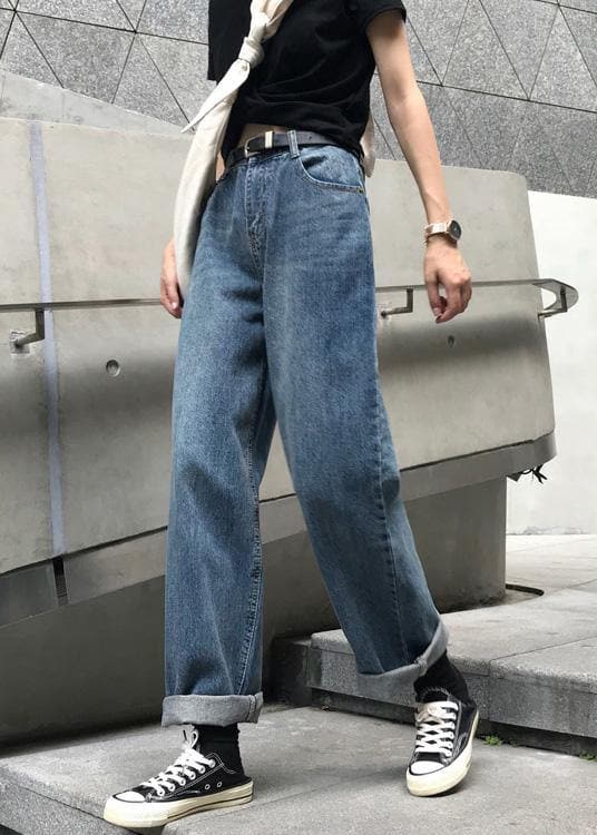 winter vintage denim blue pants high waist wide leg trousers LPTS191106