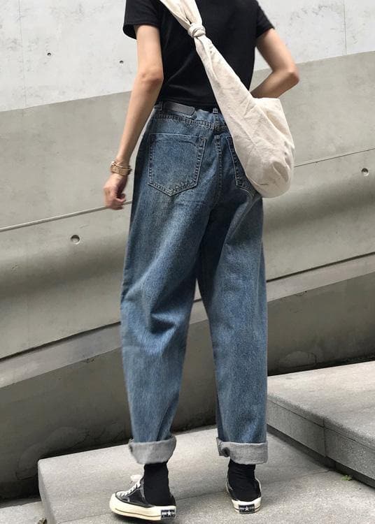 winter vintage denim blue pants high waist wide leg trousers LPTS191106