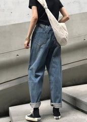 winter vintage denim blue pants high waist wide leg trousers LPTS191106