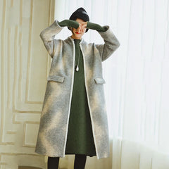 women gray coats plus size patchwork Wool Coat Fashion long sleeve coat TCT180921