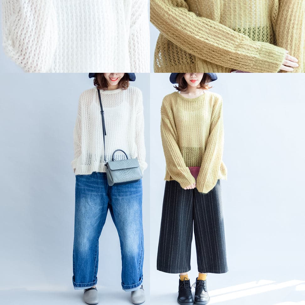 yellow green fashion cotton sweater oversize side open cable knit hollow out sweaters NTP171028